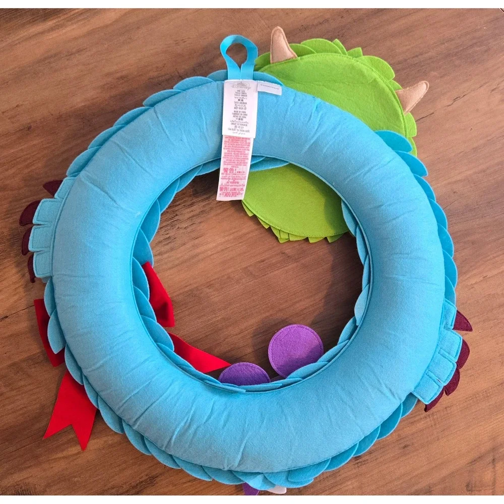 Disney Pixar Monsters Inc Sulley Mike Wazowski Felt Wreath Blue Green Red Bow